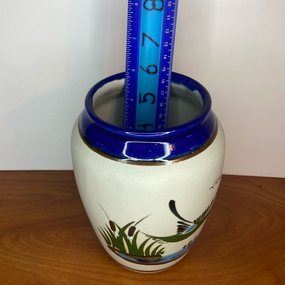Mexican Tonala Pottery Vase 6” Black Swan Bird Mexico Folk Art Blue Green Brown - Picture 6 of 7